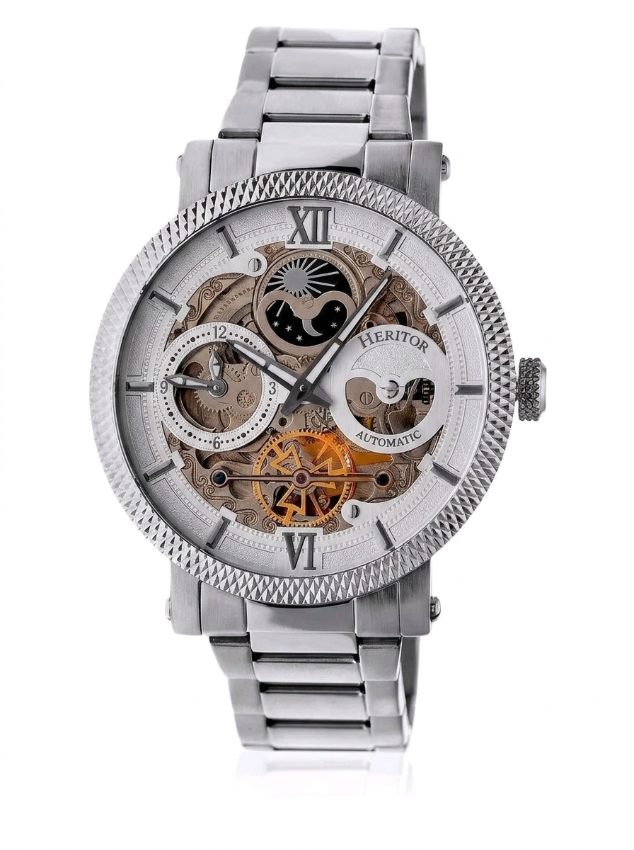 Heritor – Montre automatique Aries en acier argenté 43 mm disponible chez Paris Kin Shopping à Kinshasa