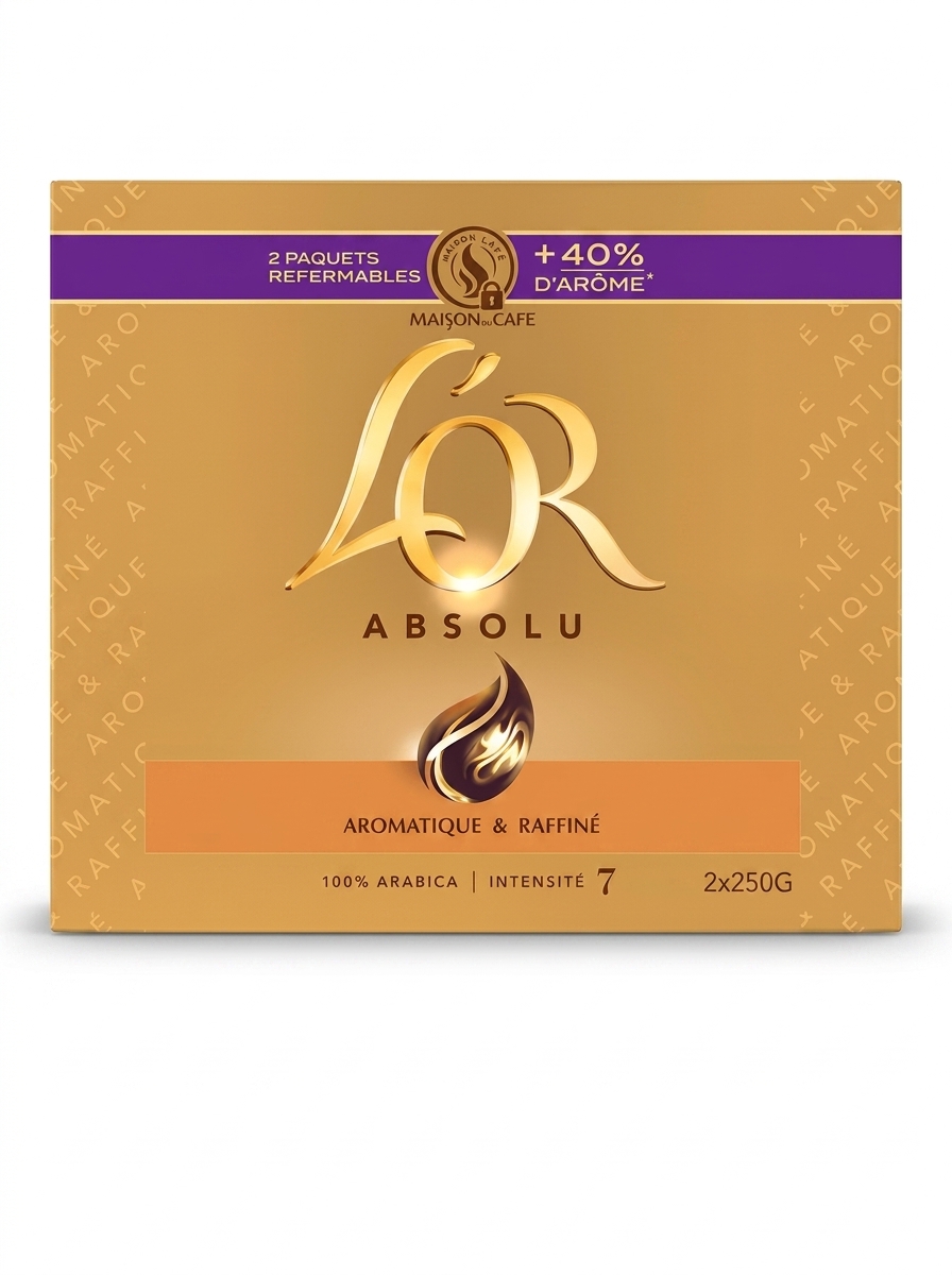 L’Or café moulu Absolu 100 % Arabica 2×250 g disponible chez Paris Kin Shopping à Kinshasa