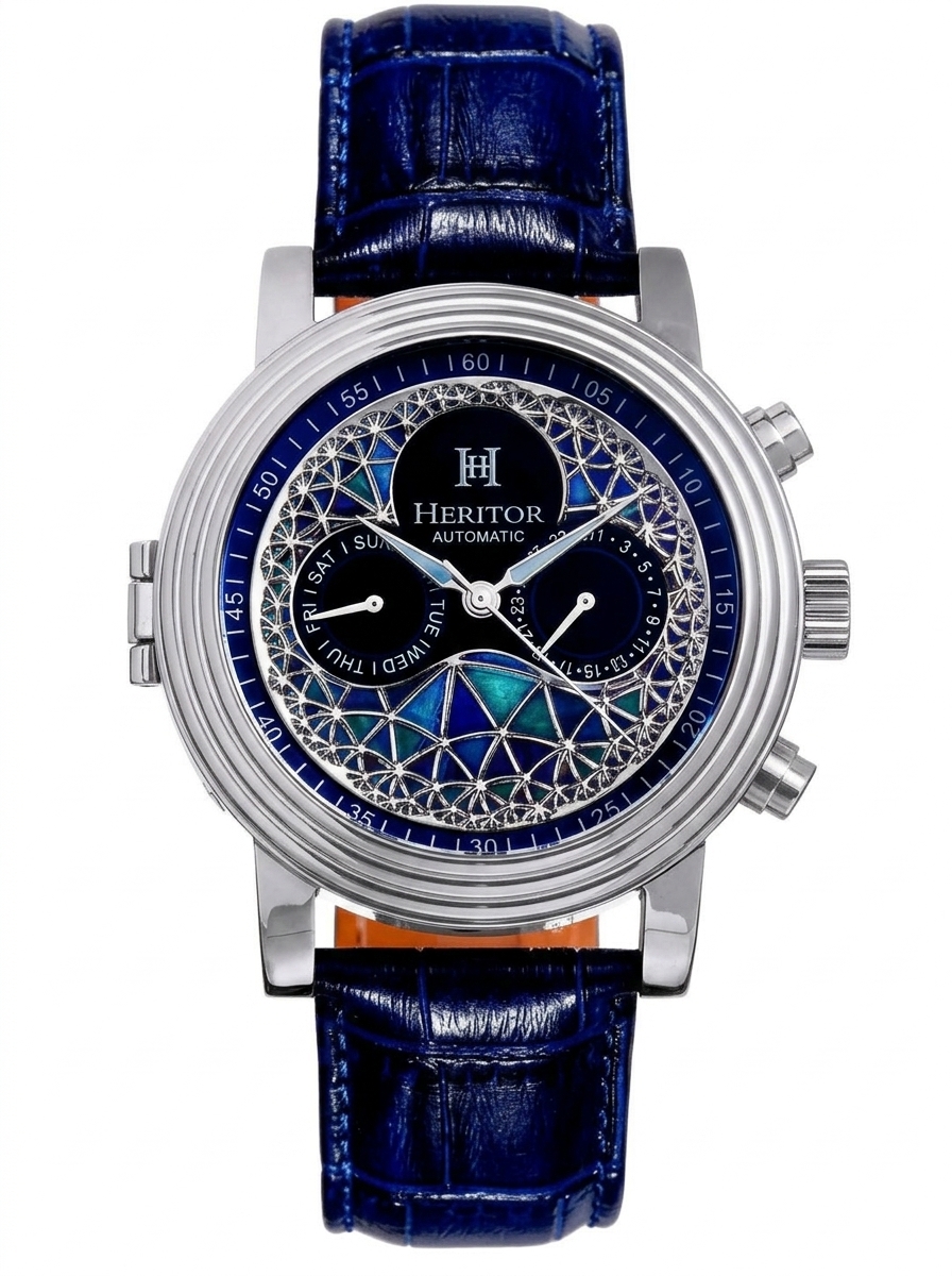 Heritor – Montre automatique Chrono Legacy en cuir bleu 52×44 mm disponible chez Paris Kin Shopping à Kinshasa