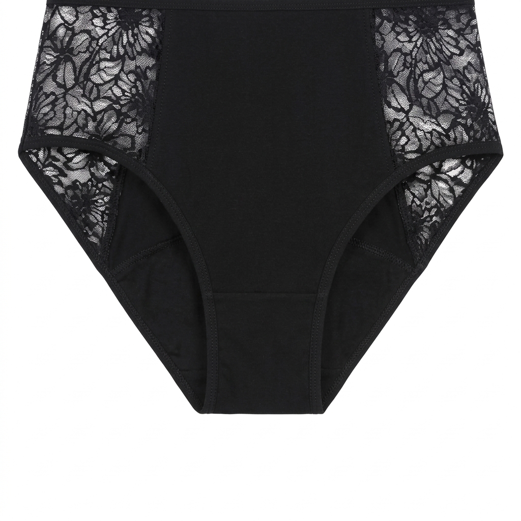 Culotte Menstruelle noire en dentelle disponible chez Paris Kin Shopping à Kinshasa