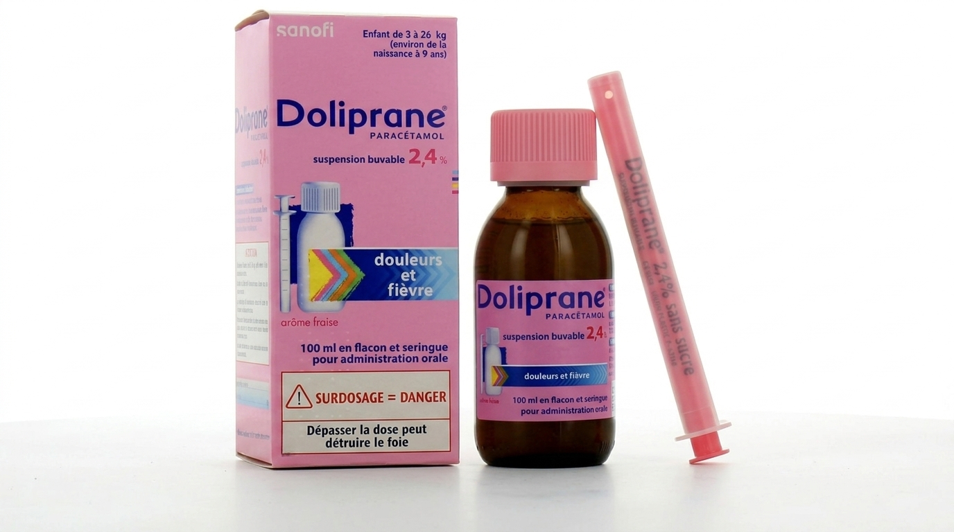 Doliprane Enfant 2,4 % Sirop disponible chez Paris Kin Shopping à Kinshasa
