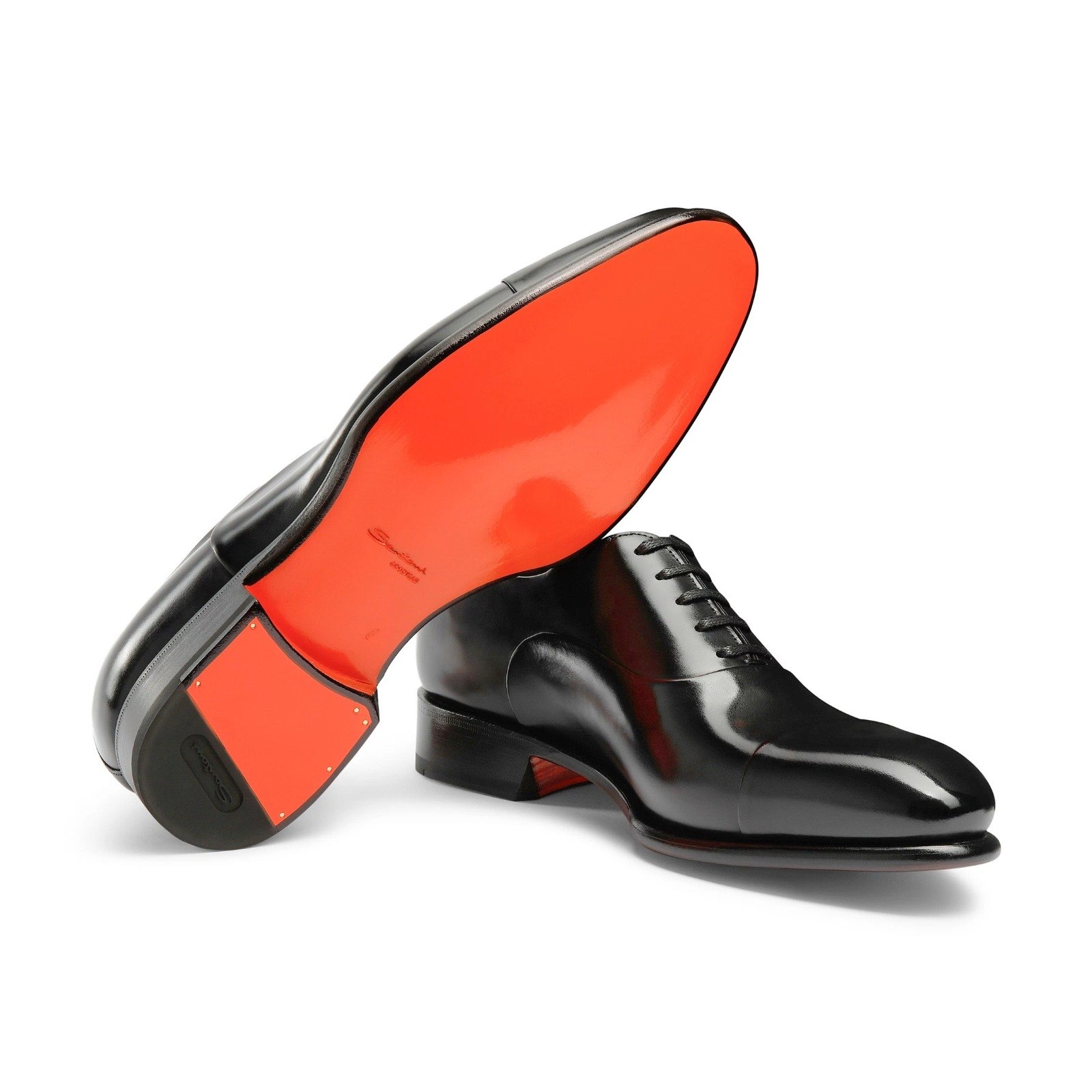SANTONI Richelieu en cuir patiné noir disponible chez Paris Kin Shopping à Kinshasa
