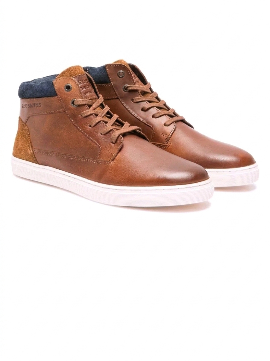 Redskins – Sneakers montantes Filaire en cuir marron clair et bleu marine disponible chez Paris Kin Shopping à Kinshasa