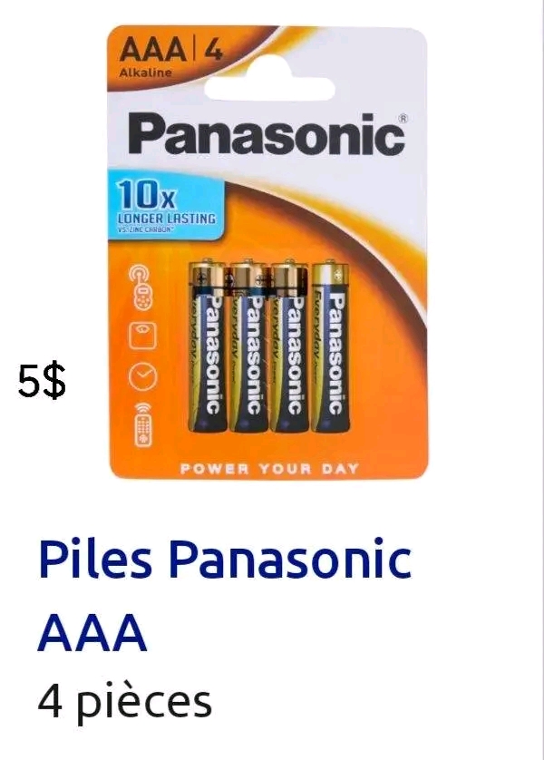 Panasonic piles AAA – 4 pièces disponible chez Paris Kin Shopping à Kinshasa