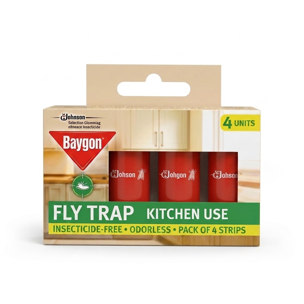 Baygon attrape-mouches sans insecticide – boîte de 4 rubans disponible chez Paris Kin Shopping à Kinshasa