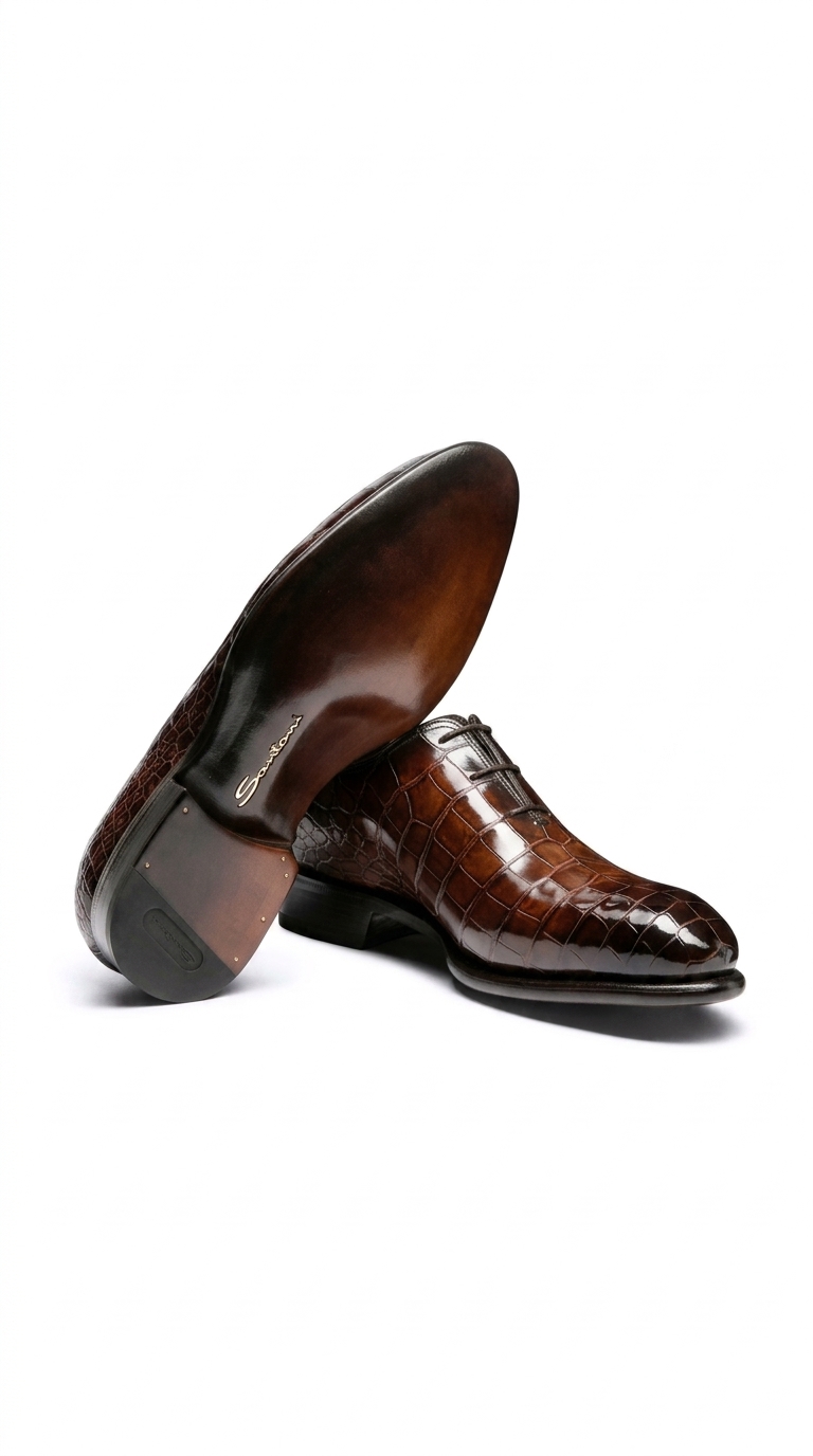 Santoni – Richelieu en alligator brun foncé pour homme disponible chez Paris Kin Shopping à Kinshasa